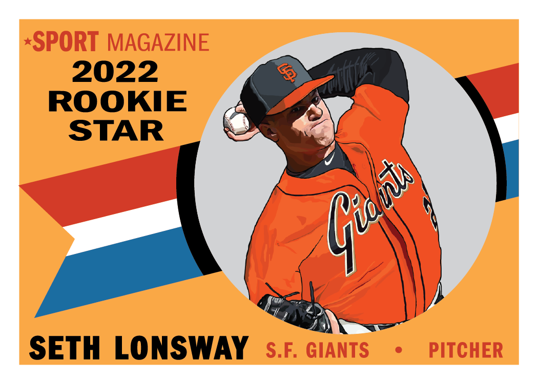 Retro baseball card design, featuring San Francisco Giants pitching prospect, Seth Lonsway.